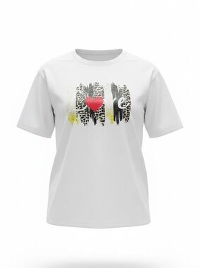White Short Sleeve Tee with Red Heart Graphic